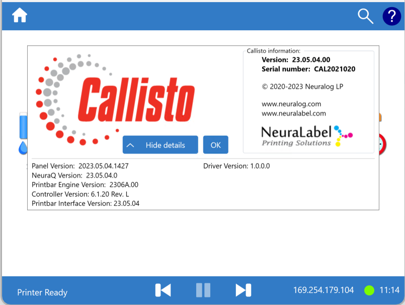 Checking the Callisto Versions and Updating the Software Checking the Printer Version and Installing Updates